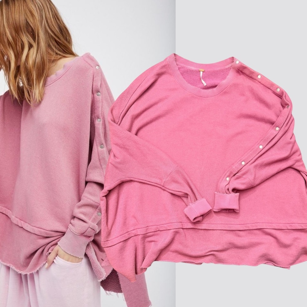 Free People West Coast Snap Pullover Oversized Pink M